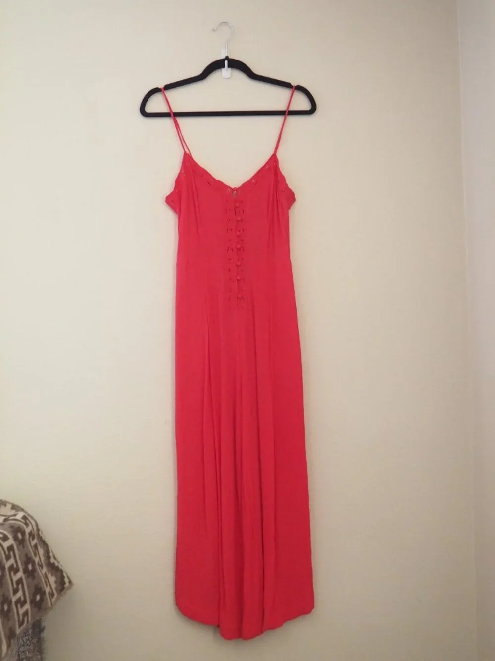 Free People Eileen Lace Spaghetti Strap Jumpsuit sz 6